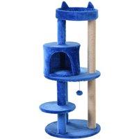 PawHut Feline Playground: 3-Tier Sisal Rope Scratching Post with Dangling Toy, Interactive & Durable, Blue Aosom UK