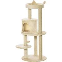 PawHut Sisal-Covered Cat Tree Tower, Pet Activity Centre with Scratching Post, Cosy Perch, Beige, 48 x 48 x 104cm Aosom UK
