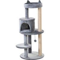 PawHut Deluxe Cat Tree with 3-Tier, Scratching Posts, Play Ball, and Plush Toy for Climbing and Relaxing, Grey Aosom UK