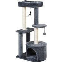 PawHut Cat Tree Tower: Multi-Activity Centre with Perch, House, Scratching Post, Play Ball & Rest Area, Grey & White Aosom UK