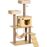 PawHut Cat Tree, 130cm Cat Tree for Indoor, Multi-Level Plush Cat Climbing Tower w/ Scratching Posts, Cat Condo for Large Cat, Yellow Aosom UK