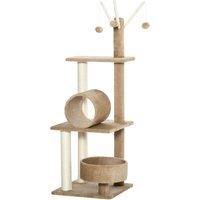 PawHut Cat Tree Tower, 121cm Kitten Activity Centre with Scratching Post, Bed Tunnel Perch, Interactive Ball, Brown Aosom UK