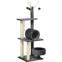 PawHut Cat Tree Tower 121cm, Kitten Activity Centre with Scratching Post, Bed, Tunnel, Perch, Interactive Ball, Grey. Aosom UK