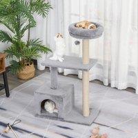 PawHut Durable Cat Scratching Tree, 3-Tier with Sisal Rope for Play and Rest, Grey Aosom UK