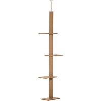 PawHut Floor to Ceiling Cat Tree, 260cm Tall with 3 Perches and Flannel Upholstery, Activity & Rest Tower, Brown Aosom UK