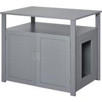 PawHut Wooden Cat Litter Box Enclosure Furniture with Adjustable Interior Wall & Large Tabletop for Nightstand, Grey Aosom UK
