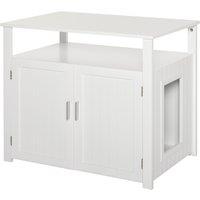 PawHut Wooden Cat Litter Box Enclosure Furniture with Adjustable Interior Wall & Large Tabletop for Nightstand, White Aosom UK