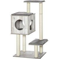 PawHut Multi-Level Cat Tree Tower Activity Center Climbing Stand Kitten House Furniture with Scratching Posts Condo Perch Plush Cushion Grey