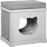 PawHut Cat House Bed Kitten Cave Cube Indoor for Small Pet with Removable Sisal Scratching Pads Soft Cushions, 41x30x36 cm, Grey Aosom UK