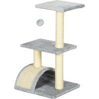 PawHut Compact Cat Tree for Indoor Use, Multi-Level with Sisal Scratching Posts, Cushioned Platform, Hanging Ball, Light Grey Aosom UK
