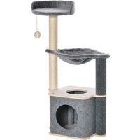 PawHut Cat Tower, 95cm Climbing Kitten Activity Centre with Sisal Scratching Posts, Perch, Spacious Condo, and Hammock, Grey Aosom UK