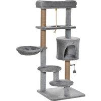 PawHut Cat Tree with Jute Scratching Posts, 120cm, Perch, Hammock, Hanging Ball, Teasing Rope, Condo, Light Grey Aosom UK