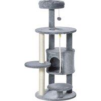 PawHut Cat Tree Tower, 112cm, with Jute Scratching Post, Perch, Hanging Ball, Teasing Rope for Climbing Kittens, Dark Grey Aosom UK