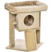 PawHut Cat Tree Tower, Kitten Climbing Activity Centre with Jute Scratching Pad, Ball Toy, Condo Perch Bed, 40 x 40 x 57 cm, Coffee Aosom UK