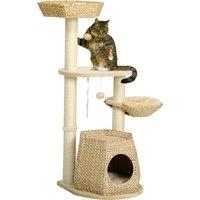 PawHut Cat Tree Tower: Climbing Activity Centre with Cattail, Bed, House, Sisal Scratching Post, Hanging Ball, Natural Tones Aosom UK