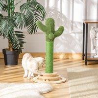 PawHut Cactus-Shaped Cat Tree Tower, Green, with Sisal Scratching Post, Hanging Ball, Funny Cat Ball Platform, 32 x 32 x 60cm Aosom UK