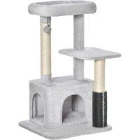 PawHut Cat Tree Tower with Sisal Scratching Posts, Kitten Climbing Activity Centre, Massage Toy Included, 48 x 48 x 80cm, Light Grey Aosom UK