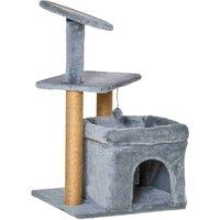 PawHut Cat Tree Tower Kitten Activity Center with Scratching Posts Pad Condo Perch Bed Interactive Ball Toy 48 x 48 x 84cm, Grey Aosom UK