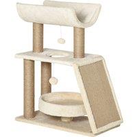 PawHut Cat Climbing Tree, Scratch Pad, Cosy Bed Perch, Play Ball, for Indoor Cats, 60 x 30 x 76 cm, Light Brown Aosom UK