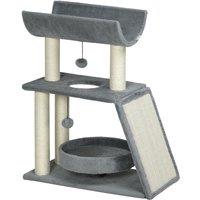 PawHut Cat Tree Tower: Scratching Posts, Cosy Bed & Perch, Interactive Ball Toy for Feline Fun, Light Grey Aosom UK