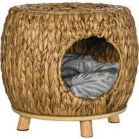 PawHut Rattan Retreat: Wicker Cat Abode with Plush Cushion, Washable, Indoor & Outdoor Bliss Aosom UK