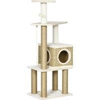 PawHut Cat Tree Tower, Indoor Climbing Activity Centre for Kittens with Jute Scratching Posts, Cosy Condo, Stand & Hanging Ball Toy, Beige Aosom UK