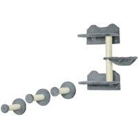 PawHut Wall-Mounted Cat Shelf Set, 4-Piece with Scratching Post, Space-Saving Design for Indoor Cats, Grey Aosom UK