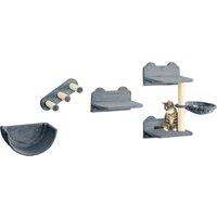 PawHut Cat Shelves Fit Cat Up to 5kg, 4-Piece Set with Scratching Post, Hammock, Nest, Safe for Cats to Play, Grey & Cream Aosom UK