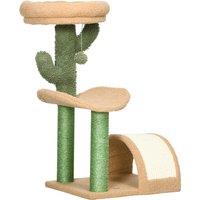 PawHut Wooden Cat Tree, 72cm Kitty Activity Centre, Climbing Toy with Bed, Ball, Sisal Scratching Post, Curved Pad, Yellow Aosom UK