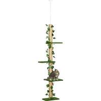PawHut Floor to Ceiling Cat Tree, 242cm Height Adjustable Kitten Tower, Anti-slip Kit, Highly Simulated Multi-Layer Activity Centre, Green Aosom UK
