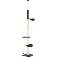 PawHut 5-Tier Cat Tree, Adjustable Height Floor to Ceiling Tower, Multi-Level Climber with Scratching Posts, Black Aosom UK