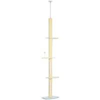 PawHut 260cm Cat Tower Cat Tree, Floor to Ceiling, Height Adjustable with Anti-slip Kit and Fish-shaped Scratching Post Ball, Yellow