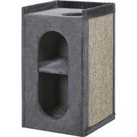 PawHut Feline Playground: Dual-Level Cat Condo with Scratching Barrel, Indoor Activity Tower for Playful Paws, Grey Aosom UK