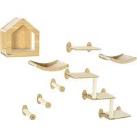 PawHut 8PCs Cat Shelves Set, Cat Wall Furniture w/ Condo, 3 Perches, 3 Scratching Posts, Wall Mounted Cat Tree for Indoor Cats, Beige Aosom UK