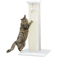 PawHut 81cm Cat Scratcher, Vertical Full Scratcher w/ Natural Sisal Rope, Hanging Ball, Soft Plush - White