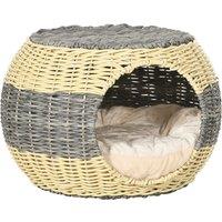 PawHut Wicker Cat Bed, Rattan Raised Cosy Kitten Cave, with Soft Washable Cushion, 妗?0 x 30cm Aosom UK