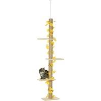 PawHut 202-242cm Height Adjustable Floor to Ceiling Cat Tree for Cats with Sisal Scratching Post, 3- Tier Cat Tower