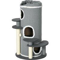 PawHut Barrel Shaped Cat Tree with Sisal Scratching Posts, Cat Bed, Platforms, Hanging Ball, Grey, Grey Aosom UK