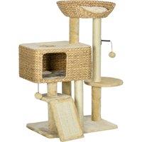 PawHut 95cm Cat Tree Tower for Indoor Cats, with Scratching Post, Cat House, Toy Ball, Platform - Beige