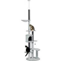 PawHut Cat Tree Floor to Ceiling, Adjustable Height Tower with Scratching Posts, Hammock, House, Anti-tip Kit, Perches, Toys, Grey Aosom UK