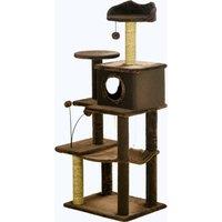 PawHut 136cm Cat Tree for Indoor Cats, Modern Cat Tower with Scratching Posts, house, Platforms, Toy Ball - Brown Aosom UK