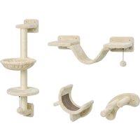 PawHut Four-Piece Cat Wall Furniture, with Hammock, Ladder, Platforms, Steps, for Indoor Use - Beige