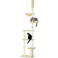 PawHut Cat Tree Floor to Ceiling, 6-Tier Play Tower with Scratching Post, Platforms, Adjustable Height, Beige
