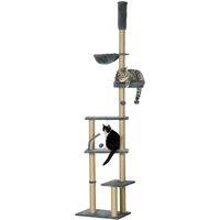 PawHut Floor to Ceiling Cat Tree, 6-Tier Climbing Activity Centre with Scratching Post, Hammock, Adjustable Height 230-250cm, Grey Aosom UK