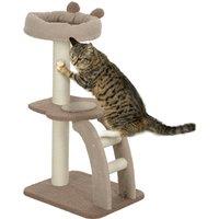 PawHut Cat Tee for Indoor Cats, 88cm Cat Tower with Sisal Scratching Post, Hanging Ball, Large Cat Perch, Stairs, Brown Aosom UK