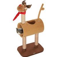 PawHut 98cm Deer Themed Cat Tree with Scratching Posts, Toy Ball, Tunnel, Brown Aosom UK