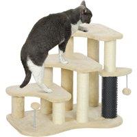 PawHut Pet Stairs w/ Scratching Tickling Post, Cat Tree 2 in 1 with 2 Toy Balls, Suitable for Cats under 5kg for Bed, Sofa, Couch, Beige Aosom UK