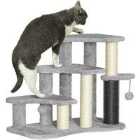 PawHut Pet Stairs w/ Scratching Tickling Post, Cat Tree 2 in 1 with 2 Toy Balls, Suitable for Cats under 5kg for Bed, Sofa, Light Grey Aosom UK