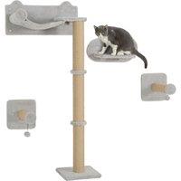 PawHut Cat Shelves w/ Scratching Post, Steps, Jumping Platform, Ladder, Toy Balls, 4 Piece for Indoor Cats, Light Grey Aosom UK