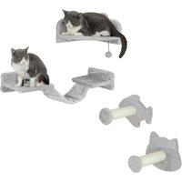 PawHut 4PCs Cat Wall Shelves with Steps, Ladder, Jumping Platforms, Light Grey Aosom UK